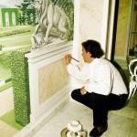 Rainer Maria Latzke signing a mural in the Ciragan Palace, Istanbul